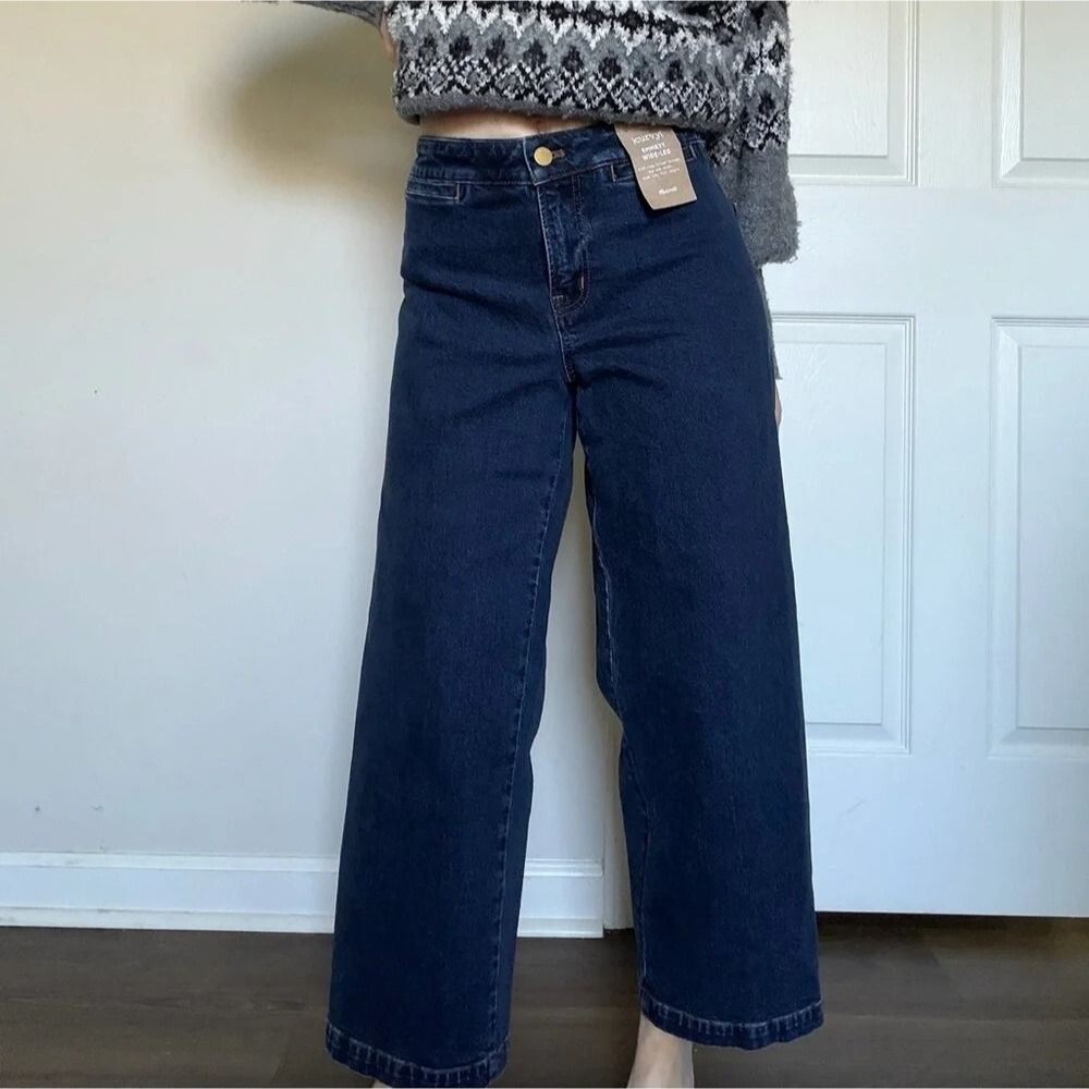 Madewell Emmett Wide Leg Jeans Size 26 Cropped High Rise Dark Wash Trouser Denim